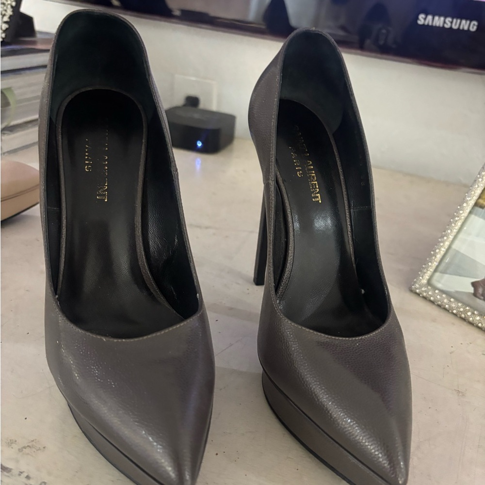 Saint Laurent grey platform heels